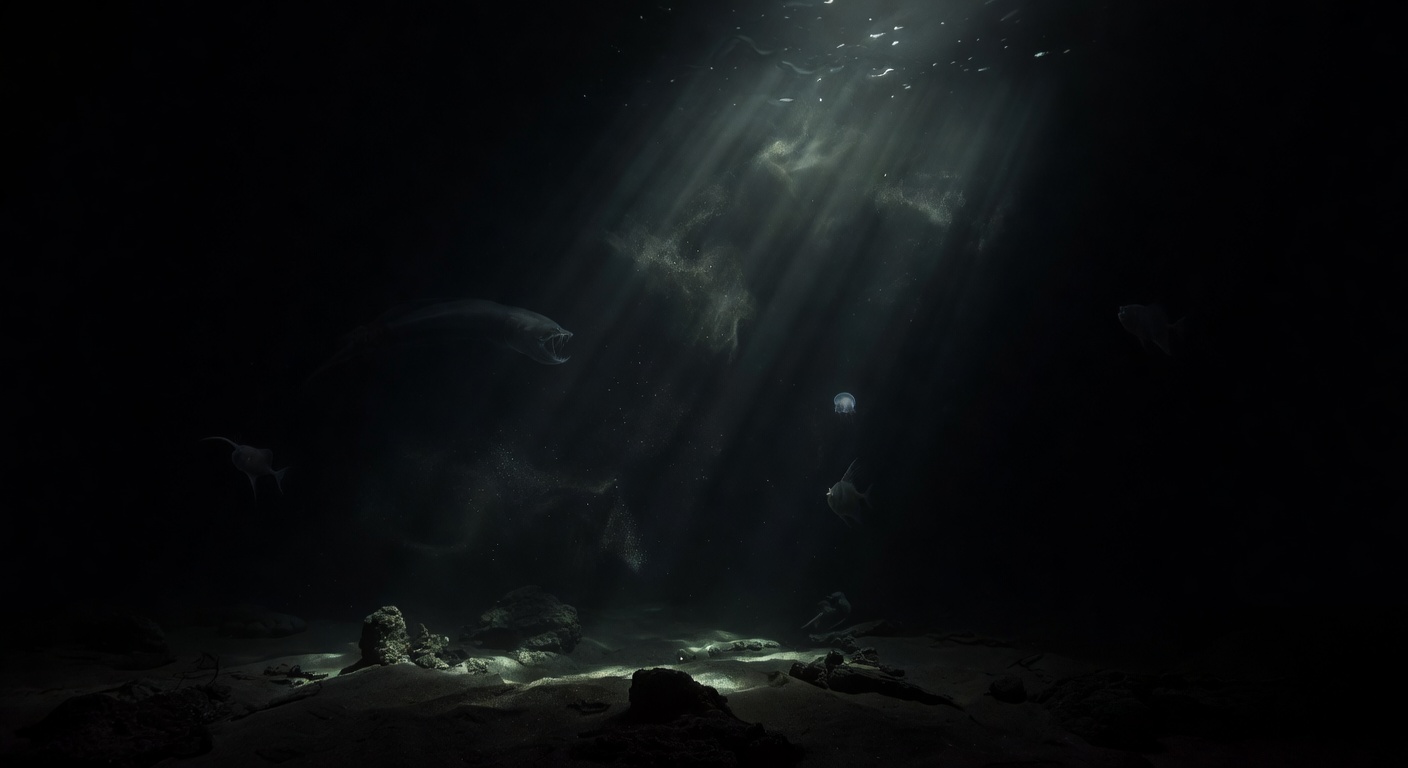 Deep dark ocean abyss with light rays